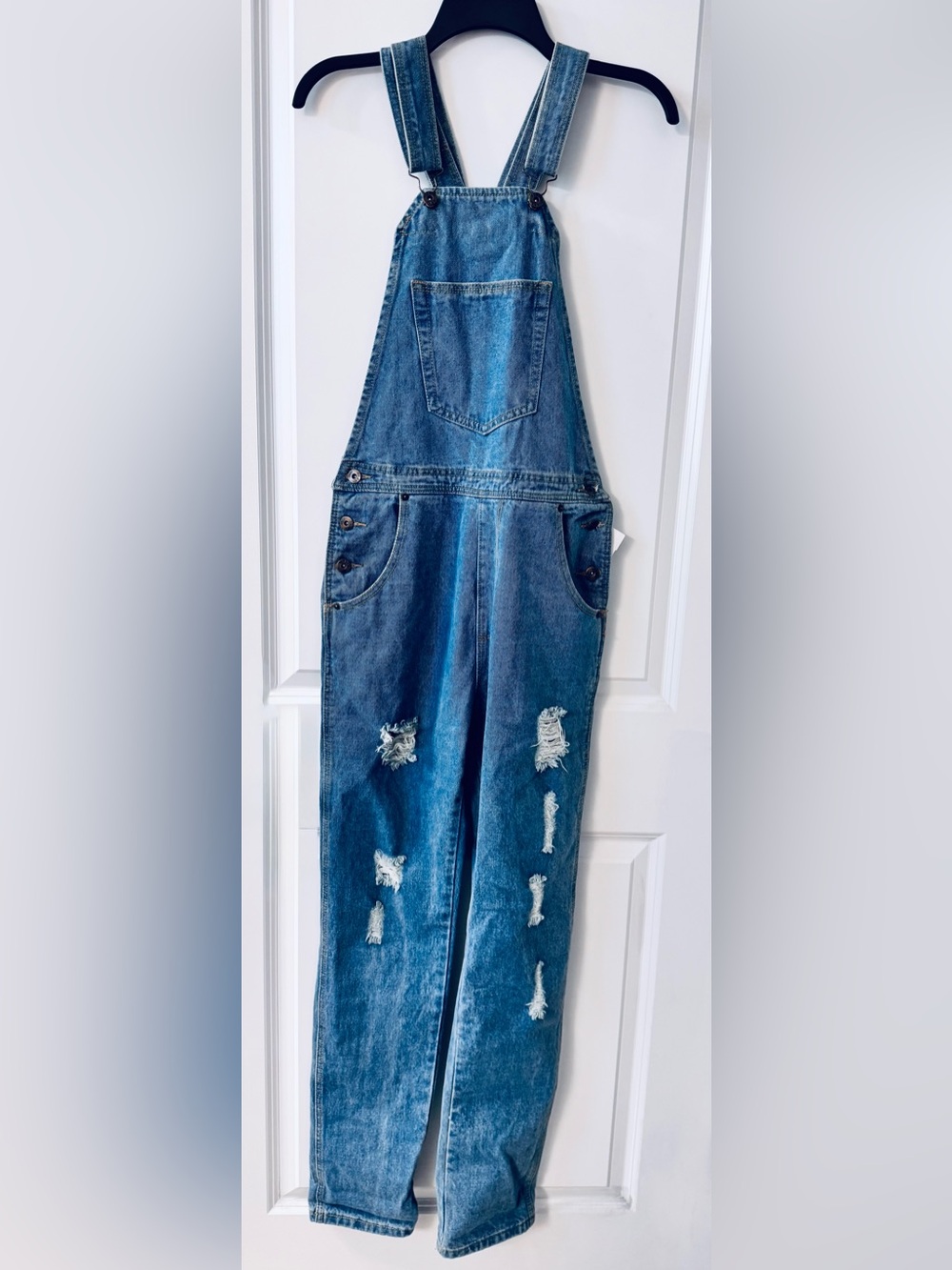 #9045 Liquor & Poker Brand Medium Wash Blue Denim Jean Bib Overalls Distressed